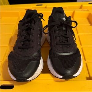 Adidas Black Mesh Athletic Shoes with White Soles